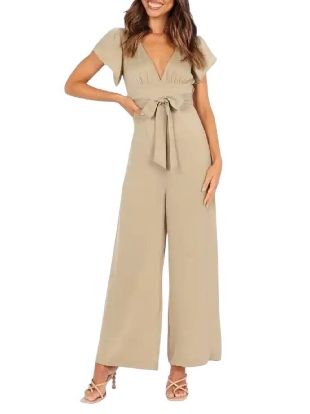 Petal & Pup Orin Wide Leg Jumpsuit Beige Size 8 NWT Neutral Coastal Boho Wedding